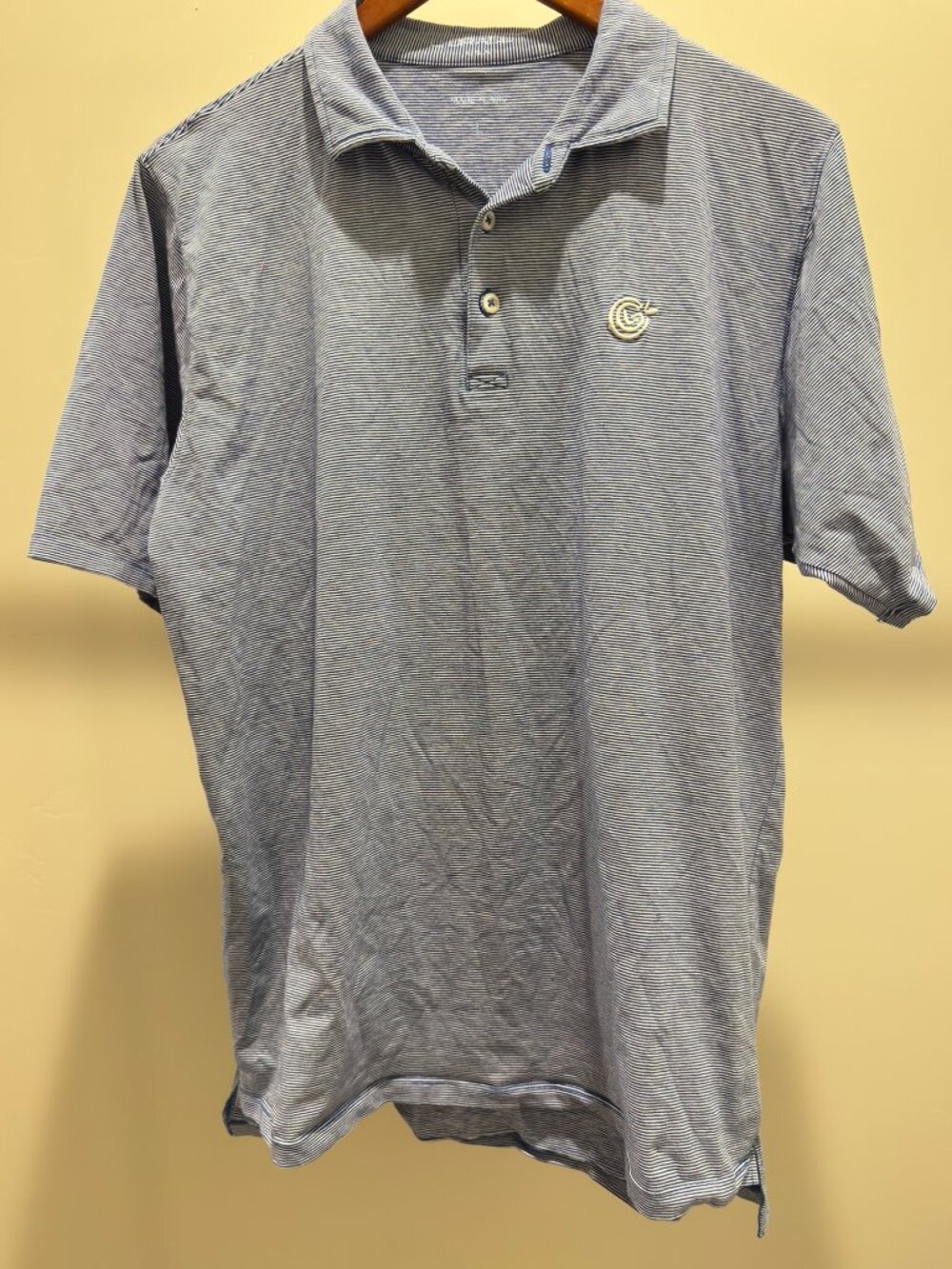 B. Draddy Blue White Micro Stripe Golf Polo Shirt Men’s Large